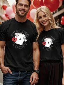 [New Products]Fashionable Summer Men's Breathable Comfortable Round Neck Short Sleeve Solid Color Versatile Feeling Lucky Printed Casual Daily T Shirt - Black - View 2