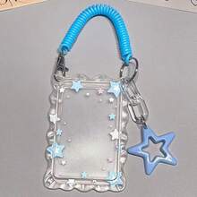 1pc Ins Transparent Lace Card Holder With Pendant, Highly Attractive Design With Fun Star And Spring Rope Charm, Student Subway Bus Campus Meal Card Transparent Window Protective Card Sleeve - Rectangle - View 16