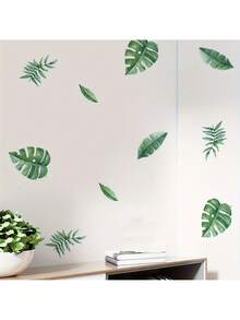 6pcs/Set Green Leaf Stickers, Removable Waterproof Vinyl Decals, Suitable For Home Room Wall Decoration Wallpaper, Home Decor, Room Decor, Wall Decor, Green Leaf Stickers - Multicolor - View 1