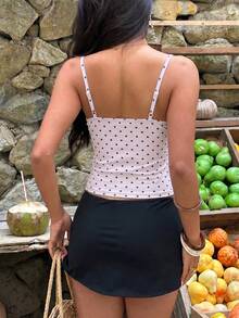 ENGU CO. Summer Gentle Pink Polka Dot Lace Thin Strap Camisole Girl Style Black Bow Slim Fit Flattering Inner Layer Cropped Top - Baby Pink - View 4