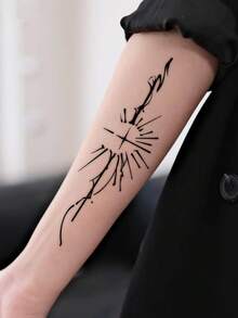 1pc Dark Fantasy Symmetrical Line Totem Pattern Tattoo Sticker, Temporary Tattoo Sticker, Simulated Tattoo Design, Suitable For Travel, Music Festival, Games, Graduation Gifts, Lasts For 3-5 Days - Black - View 7