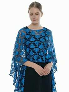 1pc Paisley Pattern Bohemian Polyester Asymmetrical Design Lace Poncho Shawl Cape, For Party, Vacation, Outerwear, All Seasons - Multicolor - View 4