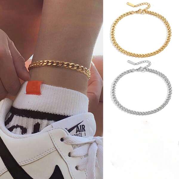 1 chiếc lắc chân thép không gỉ thời trang cá tính chất lượng cao, dây xích Cuban unisex, chống phai màu, không gây dị ứng, phong cách bãi biển tối giản thể thao đa năng, thiết kế điều chỉnh được, thoải mái và linh hoạt, đơn giản và thanh lịch, quà tặng tinh tế cho phụ nữ và bé gái vào sinh nhật, Giáng sinh, Ngày của Mẹ, Valentine, tình bạn