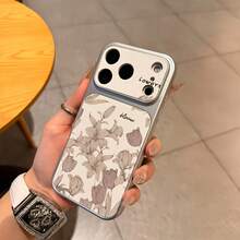 1 pieza Funda de teléfono personalizada con patrón de tulipán en gris plateado, protección completa de lente, anti-caída, anti-colisión, compatible con iPhone 16 Pro Max/17/16/15/14 Plus/13/12/11 Air, carcasa protectora - Multicolor - Ver 3