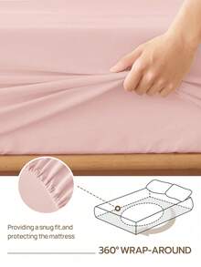 HONEYMOON 3/4 件套純色床上用品套裝（3件套 = 1件床笠 + 1件床單 + 1件枕套，4件套 = 1件床笠 + 1件床單 + 2件枕套）100% 聚酯纖維面料，Ins 風格，適合 9-12 英寸深口袋，抗縮水，可機洗，適用於所有尺寸，四季通用，居家與學校宿舍使用，返校必備，Oeko-Tex 認證，淺粉色 - 淺粉色 - 查看 5