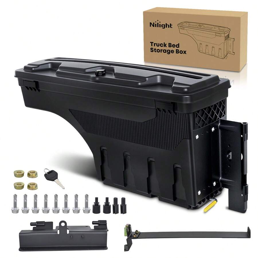 Nilight Truck Bed Tool Box Passenger Side Truck Tool Box Fit For Chevy GMC Sierra 1500 2500 3500 2007-2018 ABS Swing Case Truck Bed Storage Box W Lockable Lid Waterproof Wheel Well Toolbox - A - View 1