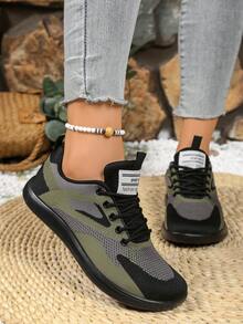 Giày sneaker thời trang nữ size lớn, form rộng, buộc dây, thoáng khí, phối nhiều màu, chất liệu lưới, phong cách casual - xanh quân đội - Xem 3