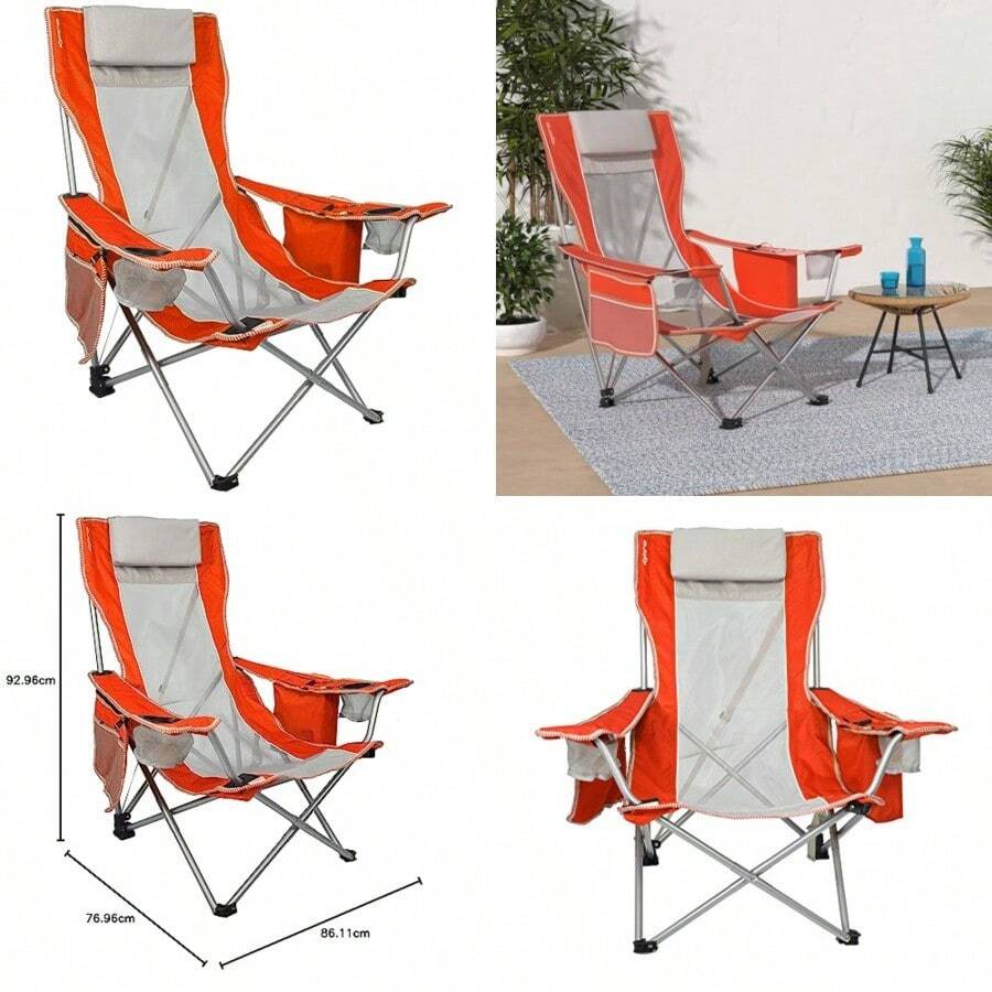Kijaro Beach Sling with Cooler Pocket - Various Fun Colors and Patterns - Perfect Beach Folding and Camping - Includes a Detachable Pillow - Naranja - Ver 1