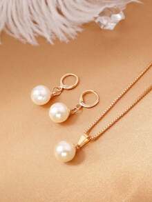 Conjunto de perlas minimalista francés, diseño de una sola cuenta para vacaciones de verano, accesorio elegante versátil para vestido de noche ligero / uso diario - Unitalla - Ver 3