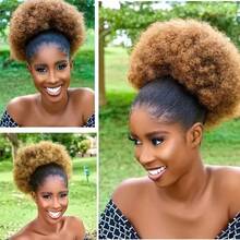 ZHENDEFA 100% Virgin Human Hair Afro Ponytail Extension, Kinky Curly Drawstring Bun, Clip In Hairpiece For Women - Multicolor - View 11