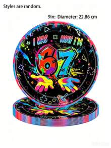 24/1pc Party Supplies - Neon Paper Plates With Retro Game Icon "Six Seven", Video Game Themed Reusable Plates. Suitable For Birthday Parties, Game Nights And Disposable Tableware, No Cleaning Required After Use. - A - View 6
