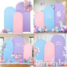 Juego de 3 fundas de telón de fondo de arco morado de 4 pies 5 pies 6 pies fundas de elastano para arco de boda para baby shower fiesta de cumpleaños ceremonia de boda decoración - Rosa prpura azul - Ver 1