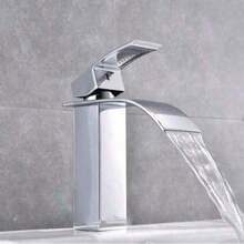 Grifo de cascada estilo europeo para lavabo de baño, lavabo empotrado y lavabo de encimera - Plateado - Ver 6