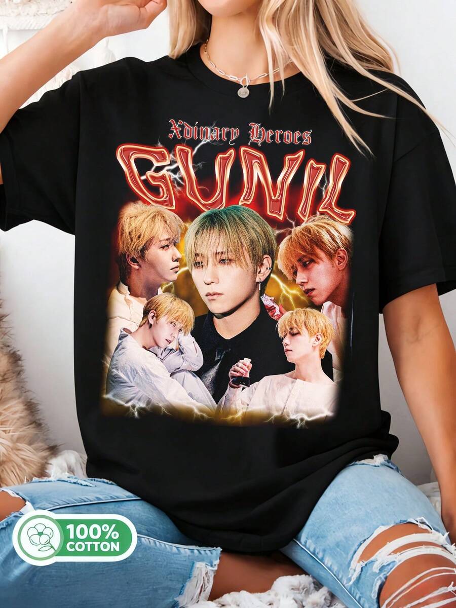 Retro Gunil Xdinary Heroes T-Shirt, Xdinary Heroes Beautiful Mind World Tour T-Shirt, Xdinary Heroes Live And Fall Album Tee Tee - Black - View 1