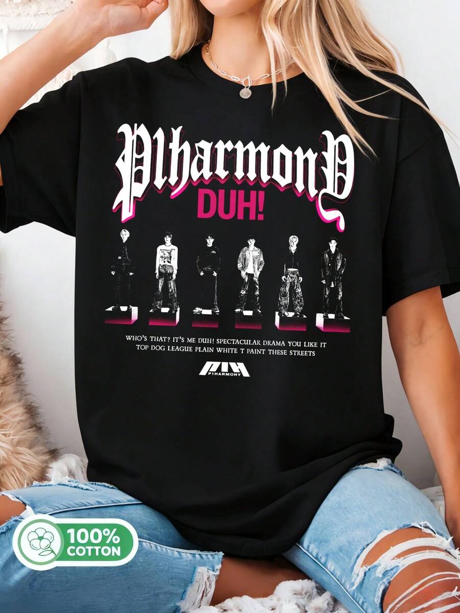 Retro P1Harmony Duh! T-Shirt, P1Harmony Utop1A Tour T-Shirt, P1Harmony Sad Song Album T-Shirt, P1Harmony Members: Theo, Jiung, Intak, Jongseob 1 - Black - View 1