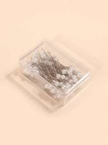 1 Box 100pcs New Small Pearl Head Pins, Middle Eastern Headscarf Fixing Pins, Positioning Pins For Daily Use - White - View 2