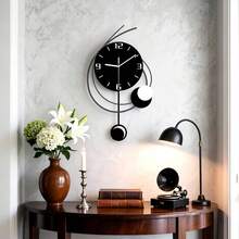 1pc Metal Living Room Decorative Wall Clock, Silent Quartz Wall Clock Black Metal Large Clock Suitable For Dining Room, Kitchen, Home, Bathroom, Bedroom, 11.8 X 20 Inches (Approx. 30 X 51 Cm) - Wall Clock - View 3