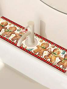 1Pc 10*38cm Christmas Gingerbread Man, Christmas Gnome Dish Drying Mat, Winter Forest Snowflake Snowman Christmas Kitchen Dish Drying Mat, Red White Green Christmas Tree Snowflake Theme Dish Drying Mat, Polyester Material Dish Drying Mat, Christmas Decoration Dish Drying Mat, Suitable For Kitchen, Faucet Splash Guard, Kitchen And Dining Table Accessories Decor, Holiday Decoration, Christmas Holiday Home Decor. - Multicolor - View 4