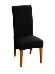 1pc Solid Color Soft Texture Abstract Plaid Chair Cover, Large Angle Design, Dust-Proof & Pet Scratch-Resistant, High Elasticity Skin-Friendly, Replaceable Old Surface, Protects Seat, Suitable For Dining Room Decor - Black - View 5