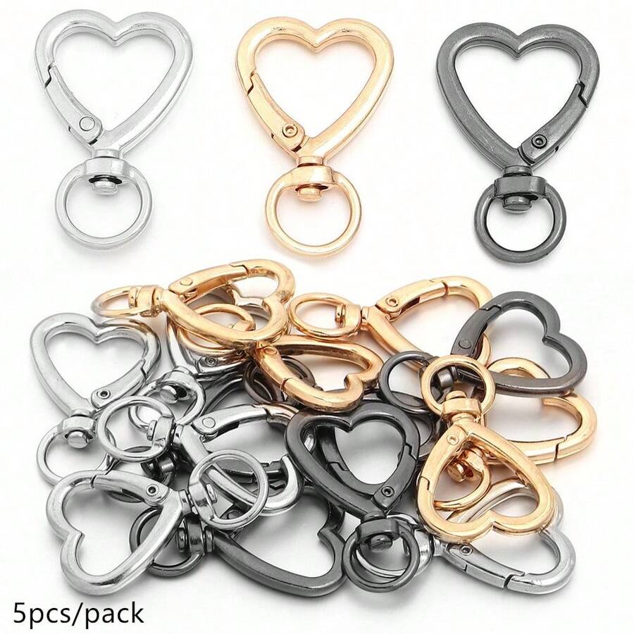 5pcs/Pack Zinc Alloy Heart-Shaped Hardware Buckle, Keychain Doll Hanging Rope Buckle, Daily Handmade Hanging Decoration Connector Buckle, 41mm Rotatable Spring Buckle, DIY Bag Buckle Hook