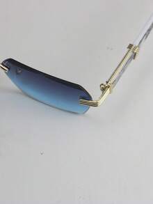 1pc Frameless Rectangular Men's Fashion Glasses Vintage Glasses Suitable For Outdoor Vacation Use - Gray Blue - View 3
