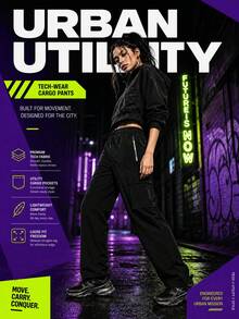 1pc Women's Outdoor Casual Sports Pants, Multi-Pocket Cargo Long Pants, Thin Casual Pants, Women's Straight Leg Cargo Pants, Zipper Pockets Black - Black - View 5