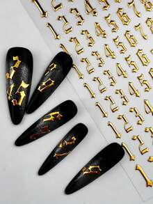 2pcs Gold Number Pattern Nail Stickers With Adhesive - Rose Gold - View 2