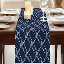 Navy Blue Table Runner, Wavy Line Texture Modern Art Geometric Coffee Table Runner Kitchen Dining Table Decor, Suitable For Indoor Outdoor Home Party Holiday - Multicolor - View 2