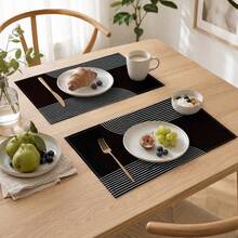 1pc Black And White Striped Placemat, Breakfast Mat, Coffee Mat, Coaster Set, Bowl And Plate Mat, Home Decor, Kitchen Accessory, Easy To Clean Placemat, Suitable For Family, Kitchen Dining Table Decoration, Holiday Gift, Multi-Piece Combination Set, Linen Placemat - Multicolor - View 4