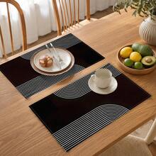 1pc Black And White Striped Placemat, Breakfast Mat, Coffee Mat, Coaster Set, Bowl And Plate Mat, Home Decor, Kitchen Accessory, Easy To Clean Placemat, Suitable For Family, Kitchen Dining Table Decoration, Holiday Gift, Multi-Piece Combination Set, Linen Placemat - Multicolor - View 9
