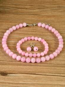 Lavender Quartz Jewelry Set, Exquisite 10mm Natural Stone Beaded Necklace, Bracelet, And Earrings Set, Elegant Accessories Gift For Women - Mauve Purple - View 4