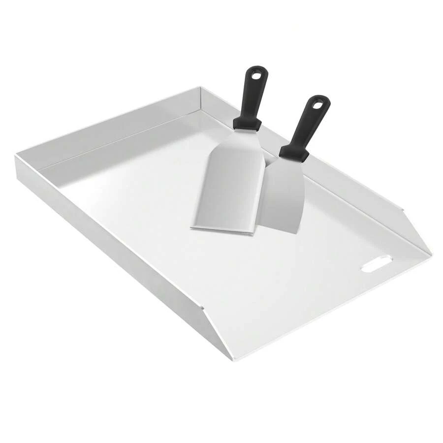 Plancha universal de acero inoxidable para barbacoa con recolector de grasa, plancha plana para parrillas de gas y carbón, accesorios para parrilla con 2 raspadores. - Sin asa - 30 * 45 * 4 cm - Ver 1