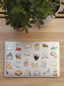 YWWBLD 50pcs Watercolor Cats Stickers Skateboard, Guitar, Suitcase, Laptop, Scrapbook Decor Transparent Stickers - Multicolor - View 5