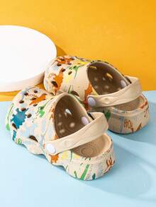 Cute Cartoon Dinosaur Letter Pattern Hollow Out Clogs - Khaki - View 6