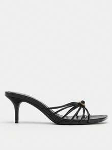 Sandalias de tacón alto de aguja con punta redonda y espalda abierta de material de malla para mujer, primavera/verano 2026 - Negro - Ver 5