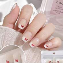 Finger Queen Short Square False Nails French Manicure Butterfly Red 24pcs Sheet - Francesinha Borboleta Vermelha - View 2