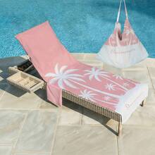 1pc Pink Coconut Tree Summer Microfiber Beach Chair Cover With Pocket, Lightweight And Breathable, Ideal For Travel And Beach Vacations, Poolside Essential | Summer Style Cover | Portable Beach Cover, Beach Towel - Multicolor - View 3