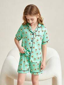 Tween Girl Avocado Short Sleeve & Shorts Pajama 2-Piece Set - Multicolor - View 5