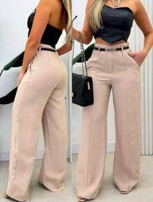 Tailored Wide-Leg Trousers With Belt, Fall/Spring 2026 . - BEEGE - View 2