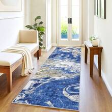 1PCS Washable Abstract Area Rug For Living Room Large Indoor Accent Throw Carpet Modern Non-Slip Stain Resistant Foldable Floor Cover For Dorm Home Decor Runner For Kitchen Hallway - Blue - View 2