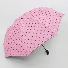 1pc Polka Dot Automatic Folding Umbrella, Vintage Black Coating Sun Protection UV Protection Portable Dual-Use Fashion Parasol Umbrella, Minimalist Striped Folding Umbrella, Korean Fresh Style Black Coating Sun Umbrella, Women's Fresh Style Folding Parasol, 8-Rib Manual Compact Polka Dot Umbrella, Practical Minimalist Design, UV Protection, Suitable For Outdoor Travel, Foldable, Spring/Summer Selection, Bridesmaid Gift, Room, Beach, Travel - One Size Fits All - View 9