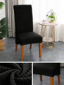 1pc Solid Color Soft Texture Abstract Plaid Chair Cover, Large Angle Design, Dust-Proof & Pet Scratch-Resistant, High Elasticity Skin-Friendly, Replaceable Old Surface, Protects Seat, Suitable For Dining Room Decor - Black - View 4