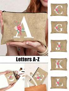 A-Z 花卉印花化妝包，白色花卉印花設計搭配藝術字母圖案。這款可愛復古極簡時尚字母印花收納袋是送給女孩的完美禮物，也可作為化妝包、小物品收納袋、盥洗包、手拿包、零錢包、可折疊收納袋、簡單購物袋、老師禮物袋或護士/醫生/老師的收納袋。非常適合個人旅行化妝品收納。 - 彩色 - 查看 1