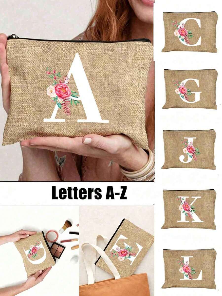 A-Z 花卉印花化妝包,白色花卉印花設計搭配藝術字母圖案。這款可愛復古極簡時尚字母印花收納袋是送給女孩的完美禮物,也可作為化妝包、小物品收納袋、盥洗包、手拿包、零錢包、可折疊收納袋、簡單購物袋、老師禮物袋或護士/醫生/老師的收納袋。非常適合個人旅行化妝品收納。 - 彩色 - 查看 1