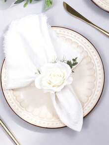 4Pcs Artificial Rose Napkin Rings For Wedding, Party, Prom, Dinner Tableware Accessories - Multicolor - View 6