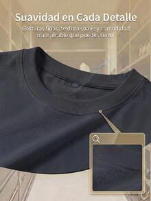 Navy Blue Pure Cotton Blouse, Round Neck, Short Sleeve, Summer Top With Sparkling Heart Design, Lightweight, Soft, Breathable, Casual Style, Ideal For Women - 深灰色 - 查看 8