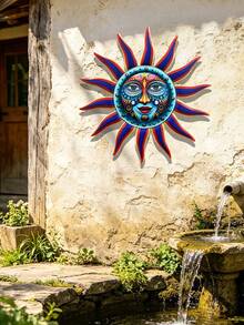 1 Piece Colorful Creative Sun Face Metal Wall Art Decor, 32cm Large 2.5D Outdoor Garden Artwork With Hooks On The Back, Reusable, Suitable For Outdoor Wall Decor, Garden Decor, Yard Decor, Porch Decor, Party Decor, Fence Decor - C - View 10