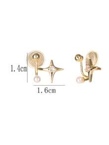 1 Pair Fashionable New Zirconia Small Star & Faux Pearl Clip-On Earrings For Women, No Piercing Required, Elegant Elegant Ear Jewelry, Suitable For Daily Wear And Holiday Gifts - Ear Clip - View 3