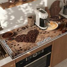 1pc Dish Drying Mat, Coffee Machine Mat, Coffee Theme Print, Coffee Bean Heart Shape, With Latte Art And Coffee Powder Elements, Highly Absorbent And Durable, Suitable For Dining Table, Coffee Shop And More, Multipurpose Drainage Mat, Home Gift, Tabletop Decor - XYLSD-504 - View 11
