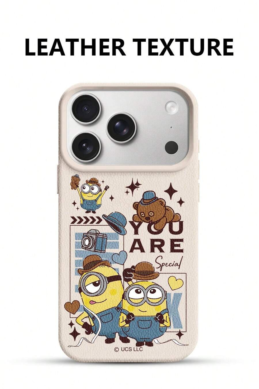 Minion phone case, simple and fashionable leather texture creative phone case, TPU soft shell protective cover for iPhone 17Promax 17pro 16, Promax 16 Plus, 15 Plus, 15 Promax, 14, 14 Plus, Promax 16 Plus, 15 Plus, 15 Promax, 14, 14 Plus, 14 Promax Promax - 白色 - 查看 1